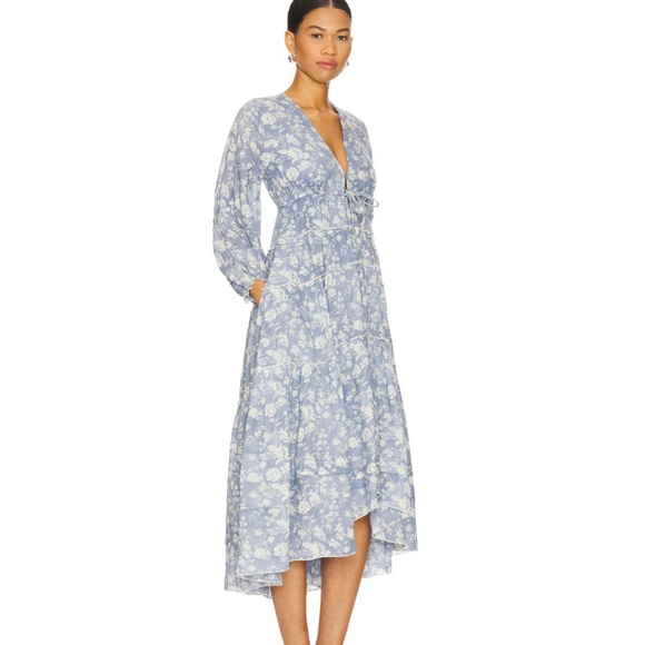 FREE PEOPLE NWT Pappiet Midi Dress Bluebell Floral Print High Low XS - Picture 1 of 13